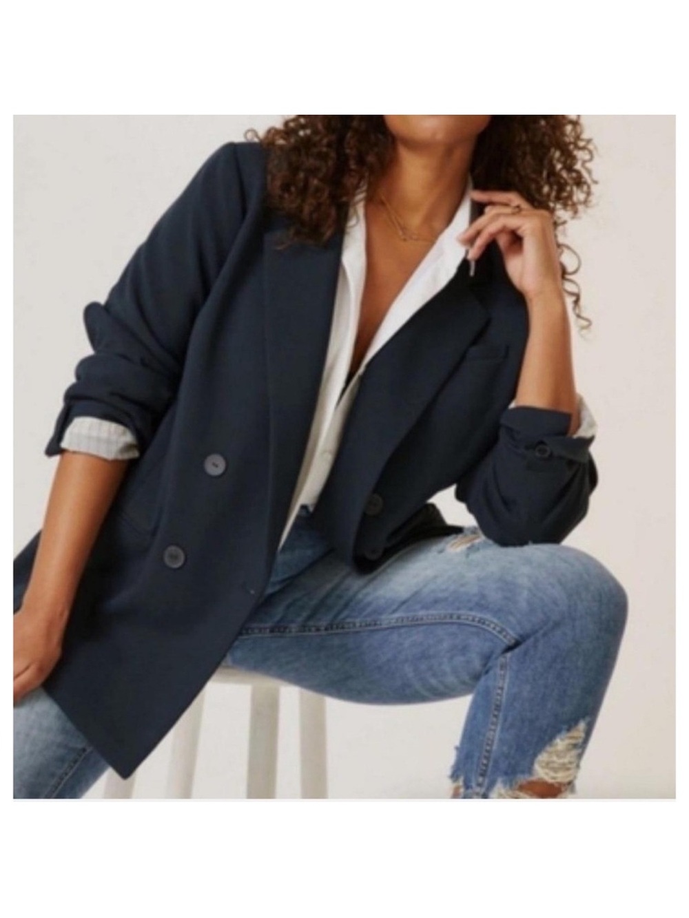 Maeve Anthropologie Navy Blue Double Breasted Blazer Jacket Women Size 8